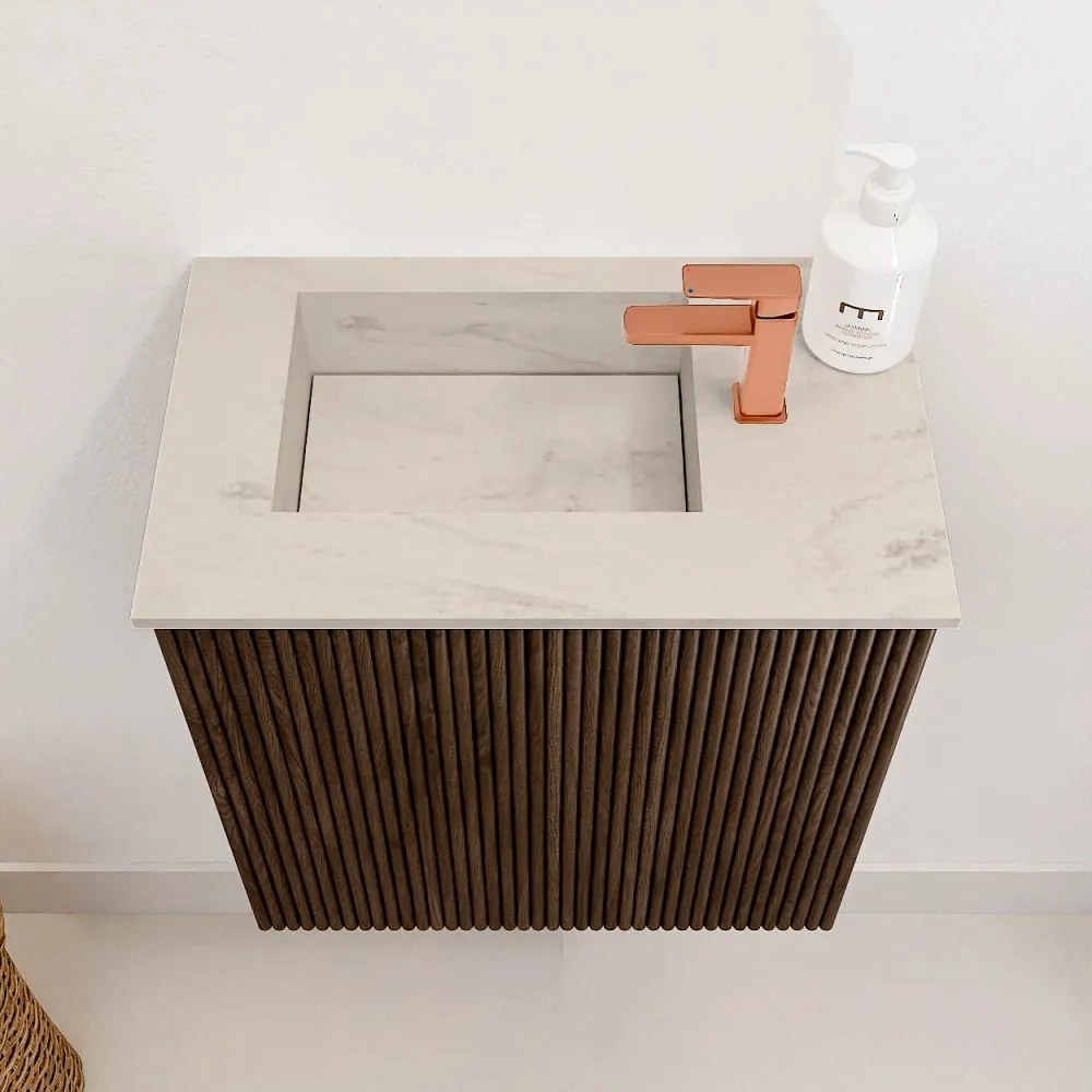 Mondiaz Joya DLux 40cm toiletmeubel walnut met wastafel faye links 1 kraangat opalo