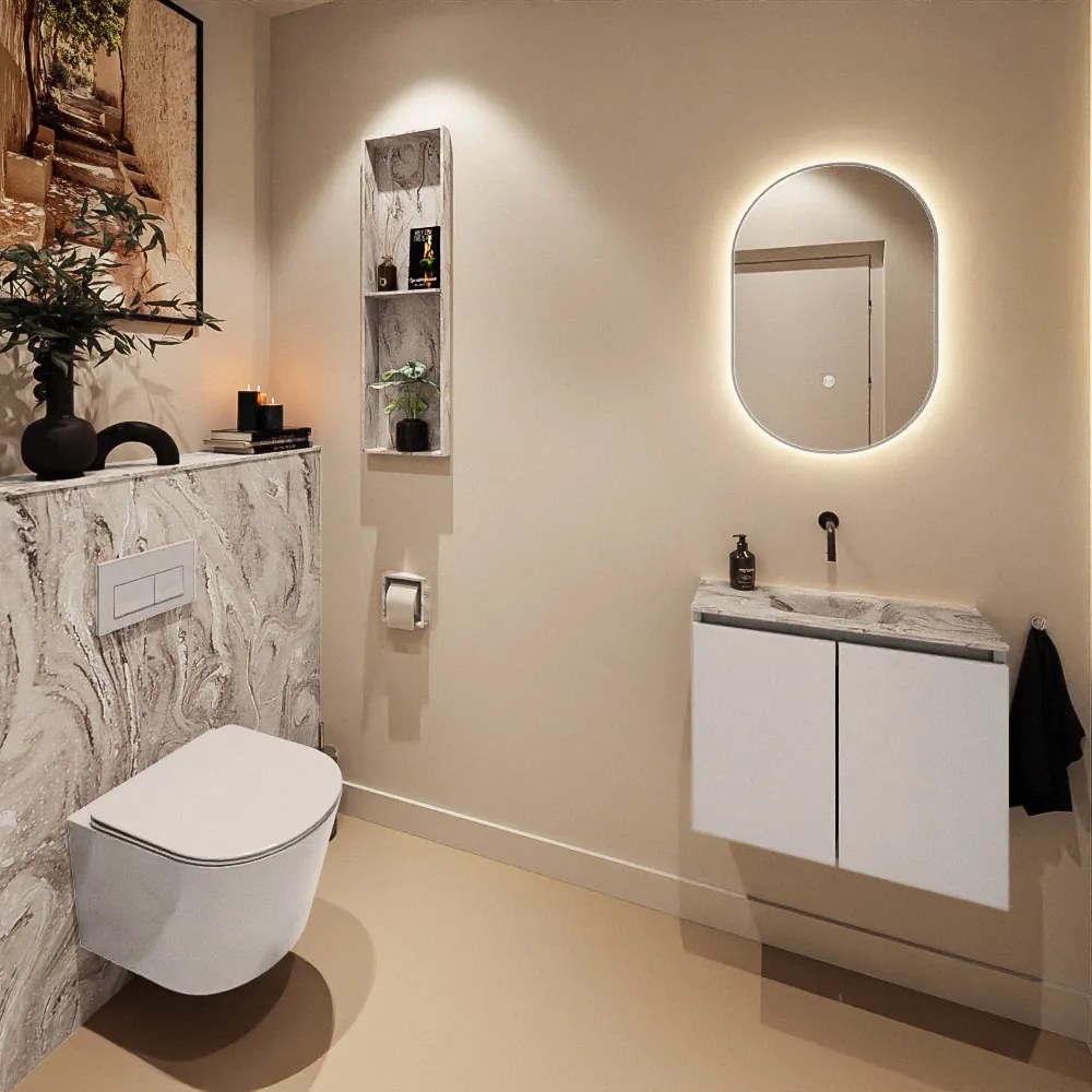 Mondiaz Ture DLux toiletmeubel 60cm linen met wastafel glace midden zonder kraangat