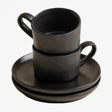 Pack Van 2 Koffiekopjes Van 10 Cl Met Schotel Van Gres Belvere Zwart - Sklum