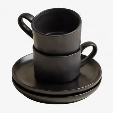 Set Van 2 Koffiekopjes 10 Cl Met Schotel Belvere Zwart - Sklum