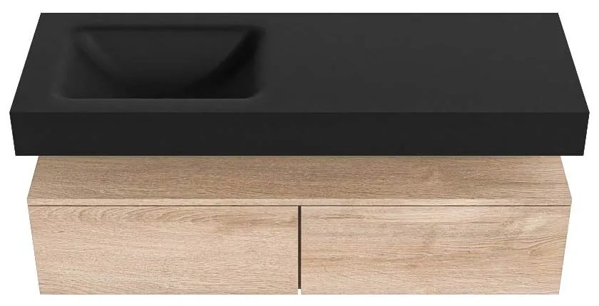 Zaro Alan badmeubel 130cm washed oak 2 lades met vrijhangende wastafel cloud links zonder kraangat urban