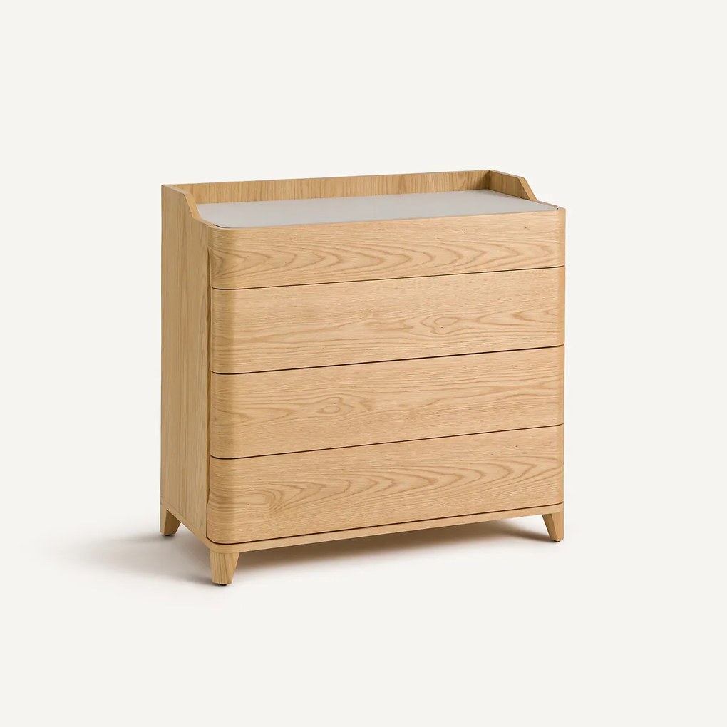 Ladekast van eikenfineer en leer, ontwerp Emmanuel Gallina, Junius