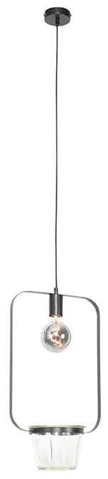 Moderne hanglamp zwart met glas rechthoekig - Roslini