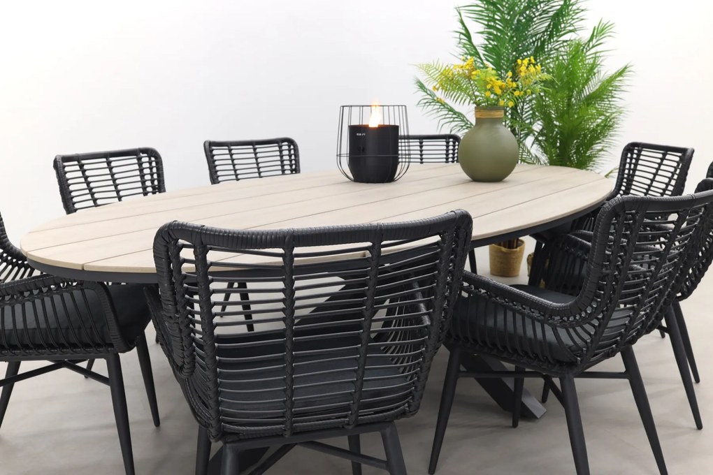 Jasmine Black/GI Edison 8-persoons dining tuinset 280x140 cm.