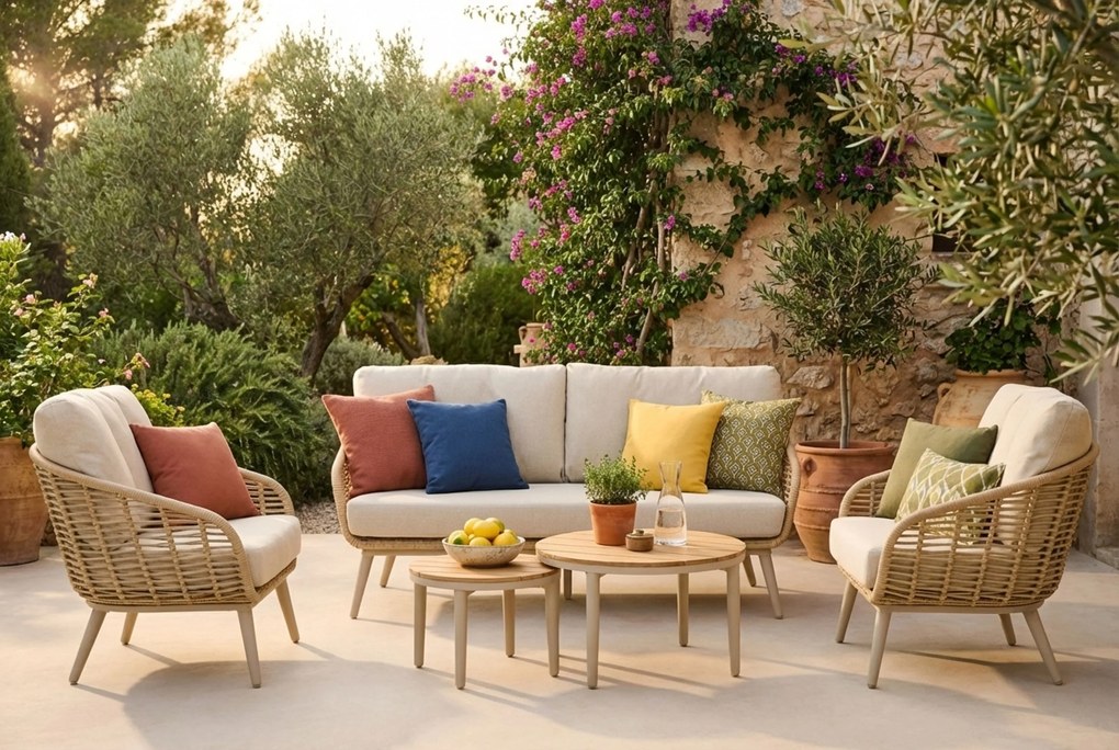 Stoel en Bank Loungeset 4 personen Aluminium/rope Taupe  Coco Vinci