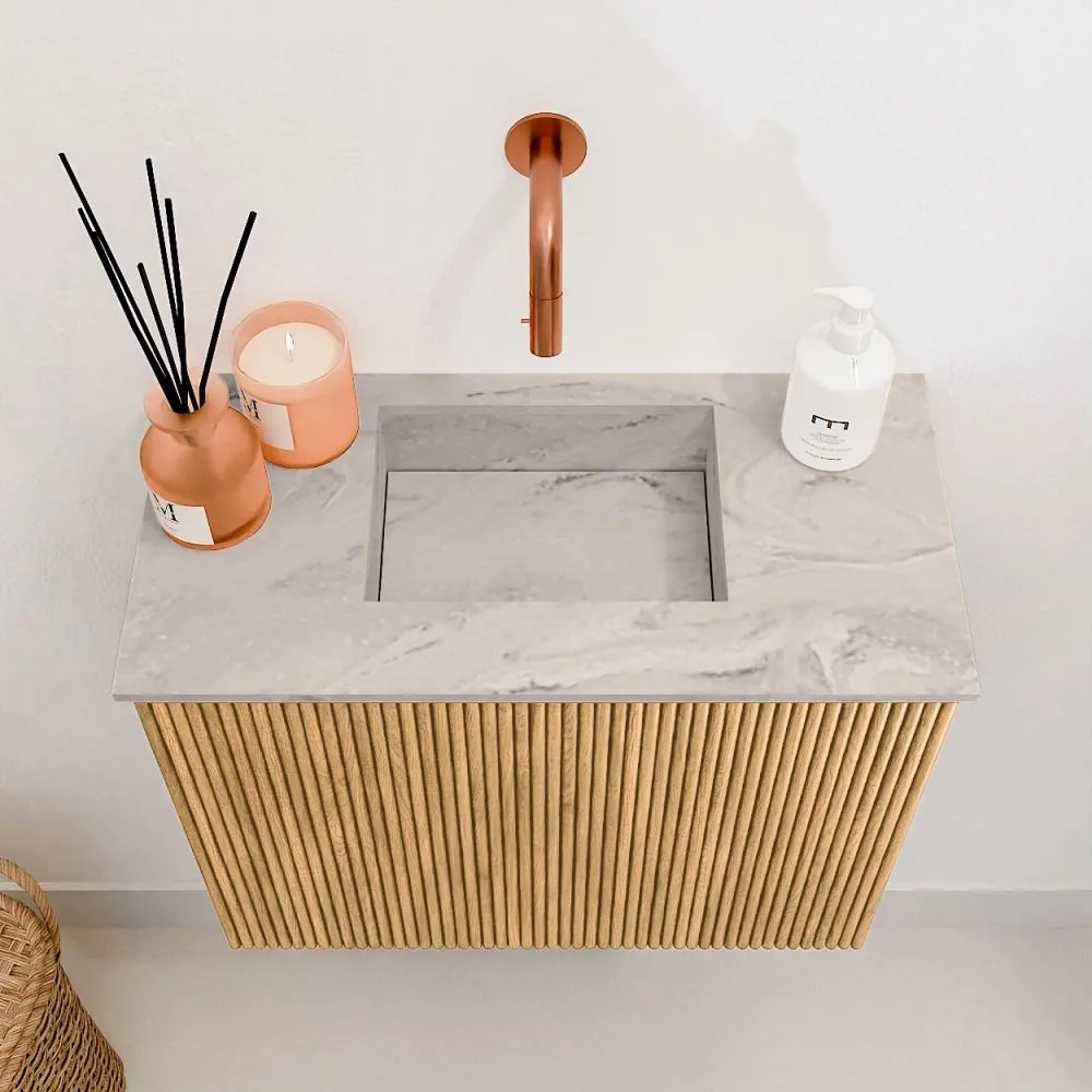 Mondiaz Joya DLux 50cm toiletmeubel oak met wastafel faye midden zonder kraangat glace