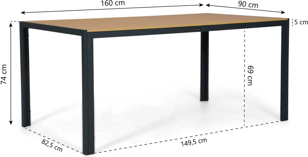 Tuinset 4 personen 160 cm Aluminium Grijs Lifestyle Garden Furniture Vivaro/Creta