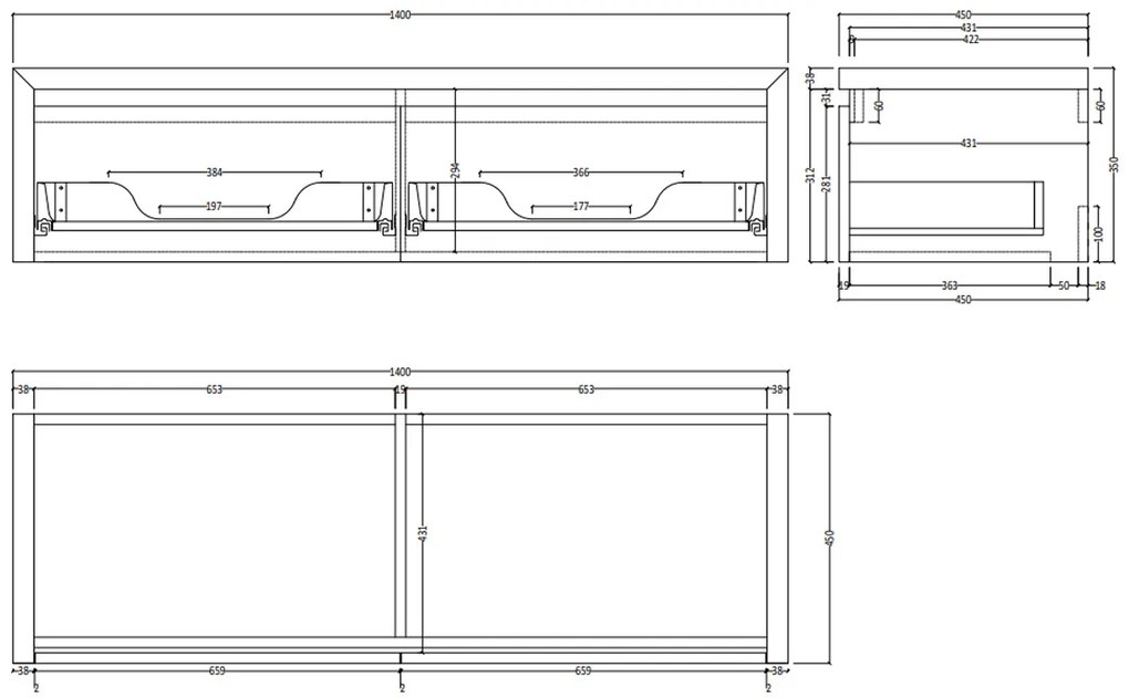 Gliss Design Ares badmeubel 140cm 2 lades charcoal met rivierstenen waskommen
