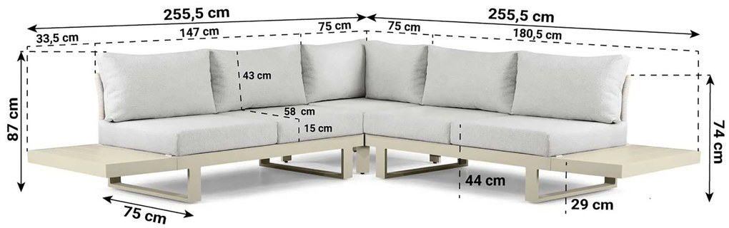 Hoek loungeset 5 personen Aluminium Taupe  Lifestyle Garden Furniture Lorenzo