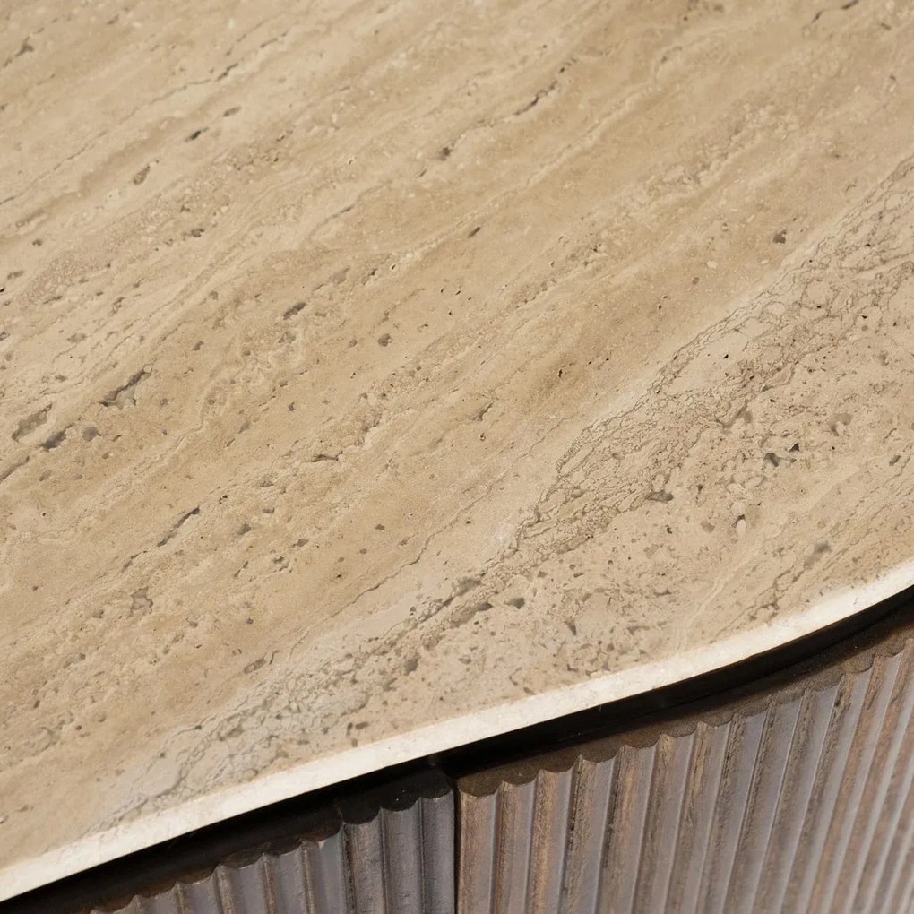 Eleonora Mari Travertin Bureau Met Ribbel Hout - 129 X 60cm.