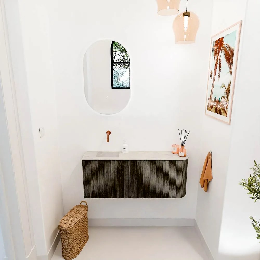 Mondiaz Joya DLux 100cm toiletmeubel ronding rechts shadow met wastafel faye links zonder kraangat ostra