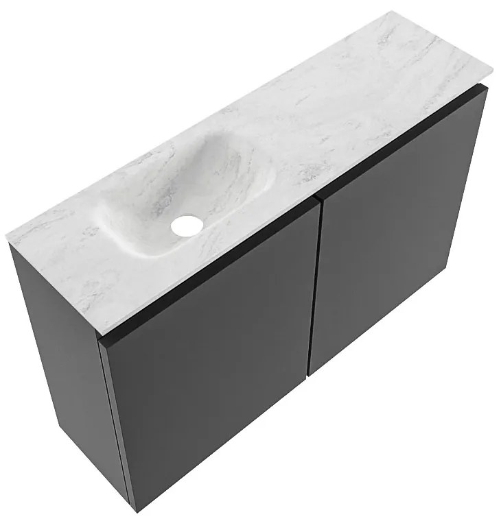 Mondiaz Ture DLux toiletmeubel 80cm dark grey met wastafel opalo links met kraangat