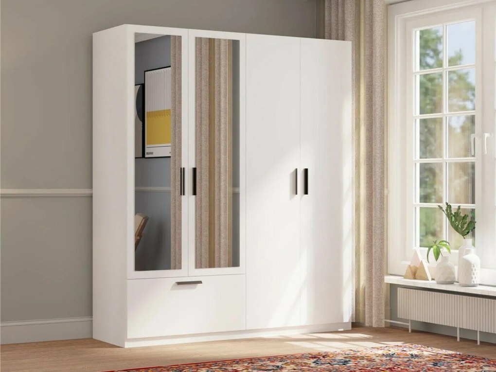 Kledingkast Bristol 206, Wit, 210x180x54cm, 4 kg, Kledingkast deuren: Met scharnieren, Aantal planken: 4, Aantal planken: 4