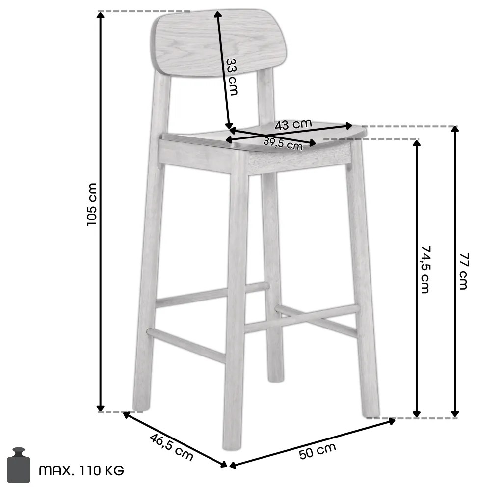 ZARION Natuurlijk eiken - HOUTEN BARKRUK VOOR KEUKEN SALON RESTAURANT