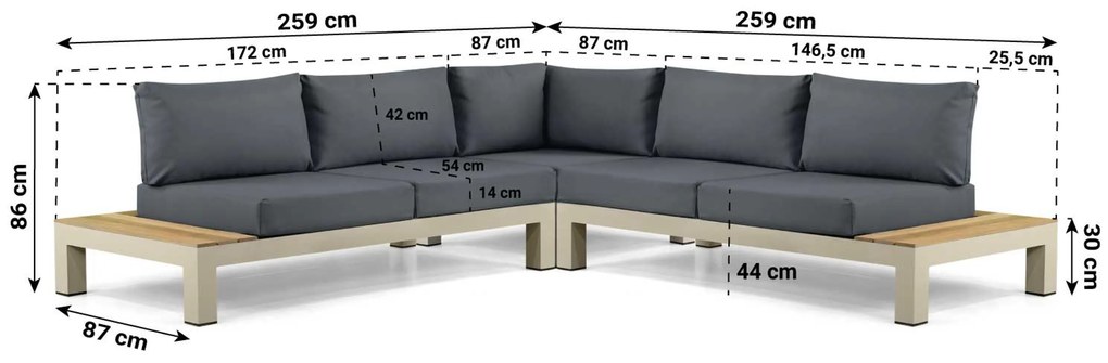 Loungeset 5 personen Aluminium/Teak Taupe Lifestyle Garden Furniture Vittoria