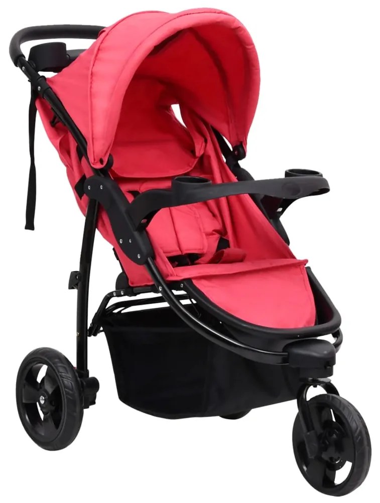 vidaXL Kinderwagen met 3 wielen staal rood en zwart