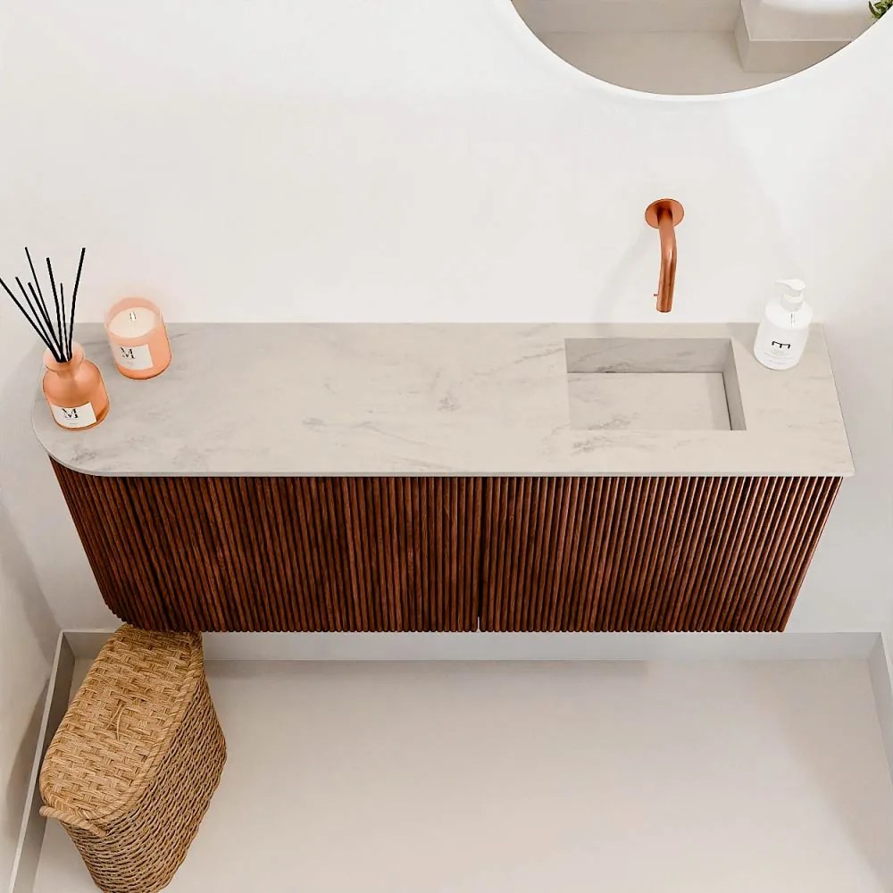 Mondiaz Joya DLux 100cm toiletmeubel ronding links ruby met wastafel faye rechts zonder kraangat opalo