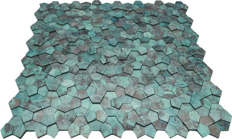 Zelfklevende Mozaïektegels Metaal | Pentagon 3D Patina Koper | 28,2×28,2 cm | Keuken, Bad & WC
