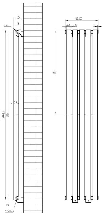 Eastbrook Tunstall dubbele radiator 35x180cm 1190W antraciet