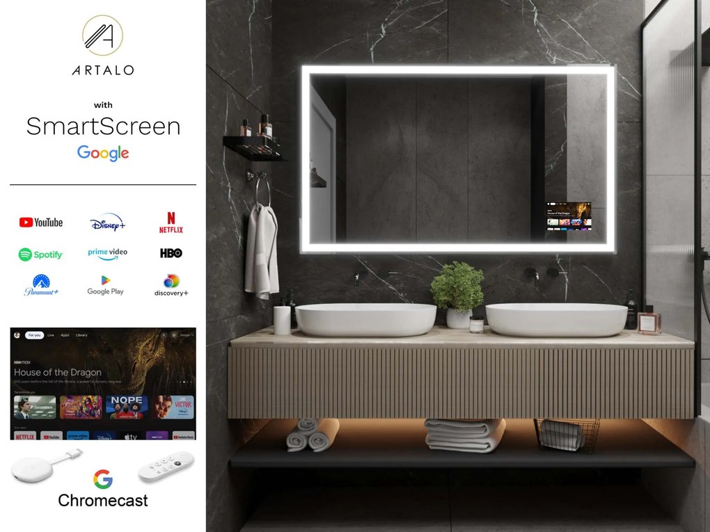 SMART spiegel met LED verlichting M1 premium + SmartScreen with Google Chromecast