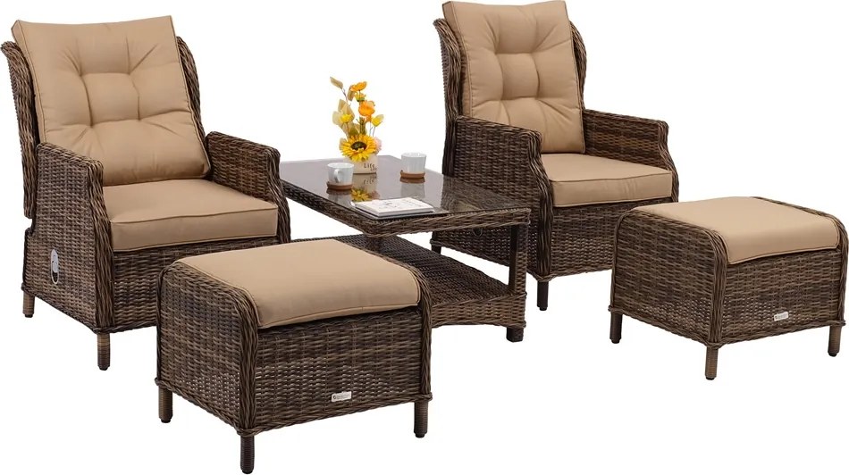 Malaga Terrace bruin technorattan set met Garden Point poefs