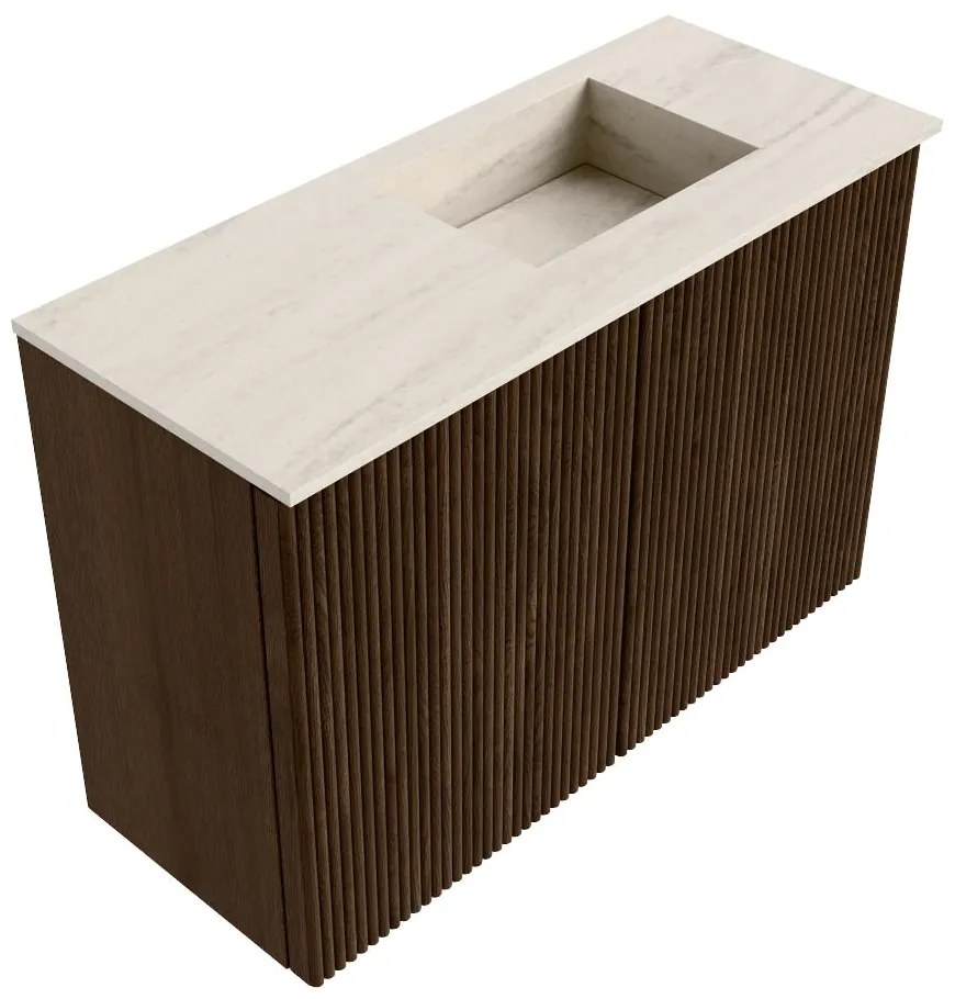 Mondiaz Joya DLux 60cm toiletmeubel walnut met wastafel faye rechts 1 kraangat meli