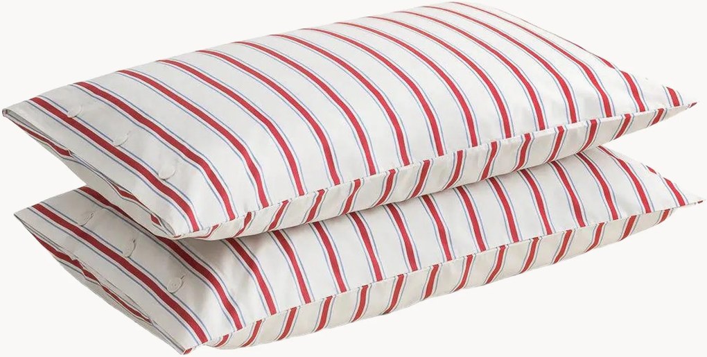 Katoenen perkal kussenslopen Striped Coral, 2-delig