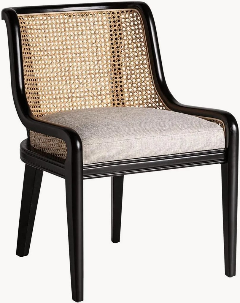 Loungefauteuil Velburg van rubberhout & rotan met gestoffeerde zitvlak