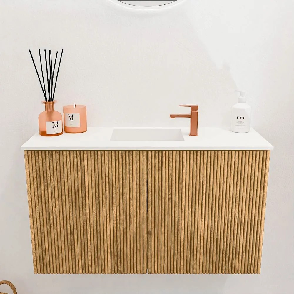 Mondiaz Joya 70cm toiletmeubel oak met wastafel faye midden 1 kraangat talc