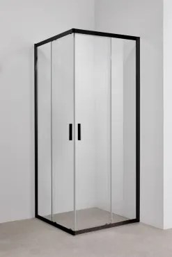 Vierkante Douchewand Met Schuifdeuren, 6 Mm Gehard Glas En Aluminium Brent Transparant & Matzwart & 80 X 80 X 195 Cm - Sklum