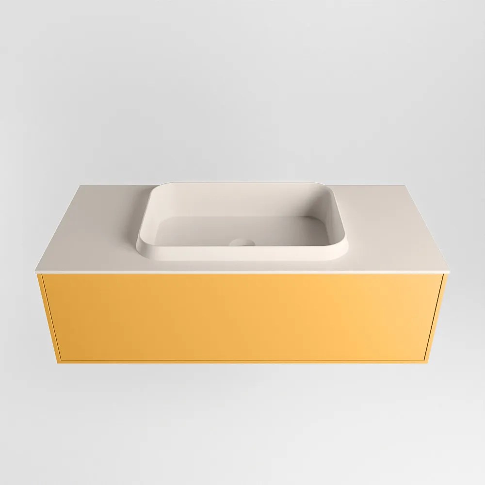 Mondiaz Erin 100cm badmeubel Ocher met 1 lade en beige wastafel midden 1 kraangat