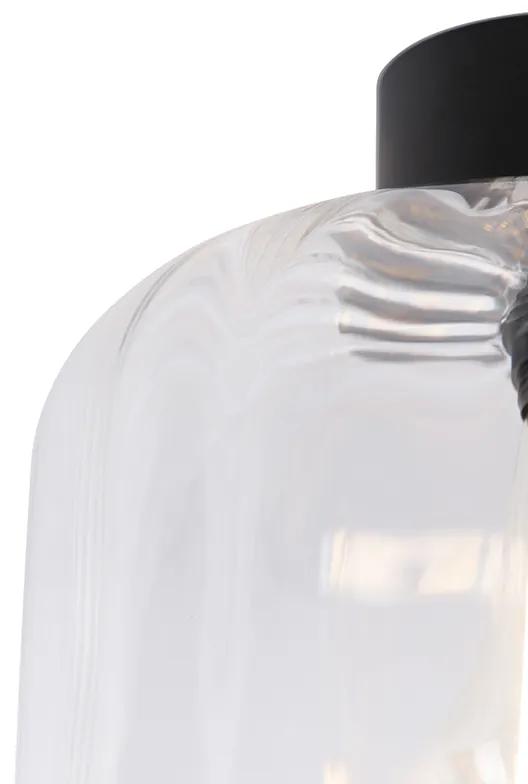 Design plafondlamp zwart met helder glas - Qara Design E27 rond Binnenverlichting Lamp