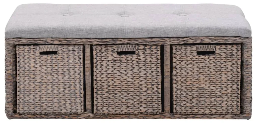 vidaXL Bankje met 3 manden 105x40x42 cm zeegras grijs