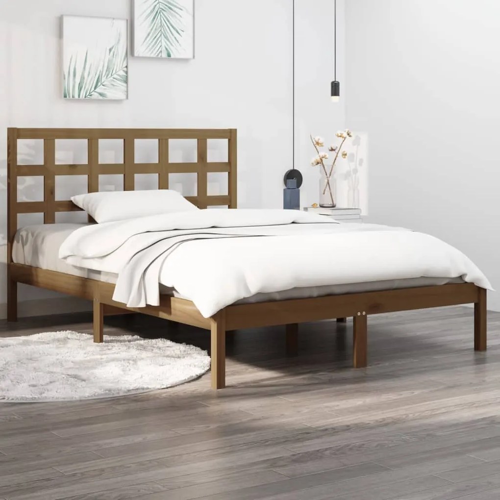 vidaXL Bedframe massief hout honingbruin 120x190 cm 4FT Small Double