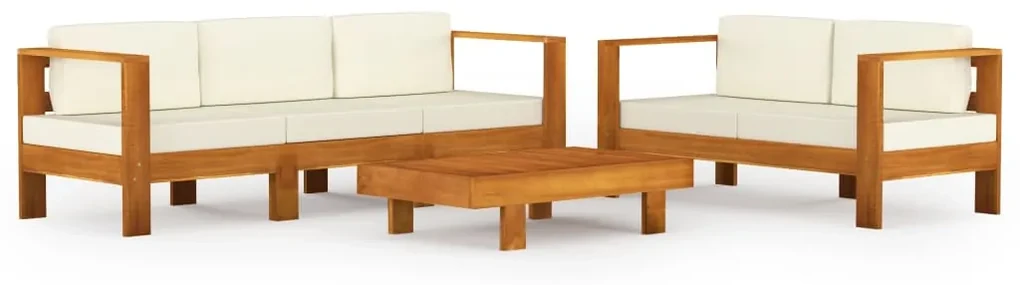 vidaXL 5-delige Loungeset met crèmewitte kussens acaciahout