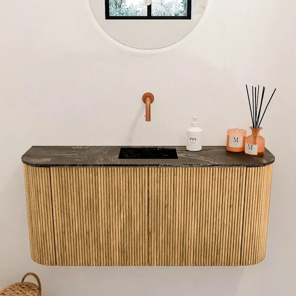 Mondiaz Joya DLux 95cm toiletmeubel ronding links/rechts oak met wastafel faye midden zonder kraangat lava