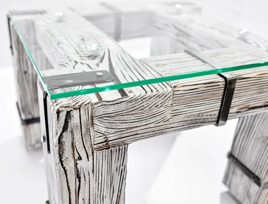 CHYRKA® Salontafel LD DROHOBYCZ woonkamer tafel loft vintage bar industrieel design handgemaakt hout glas metaal