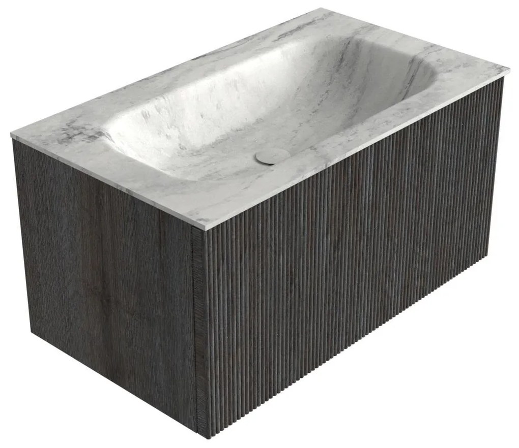 Mondiaz Kurve-dlux 80cm badmeubel shadow met 1 lade en wastafel big small midden zonder kraangat opalo