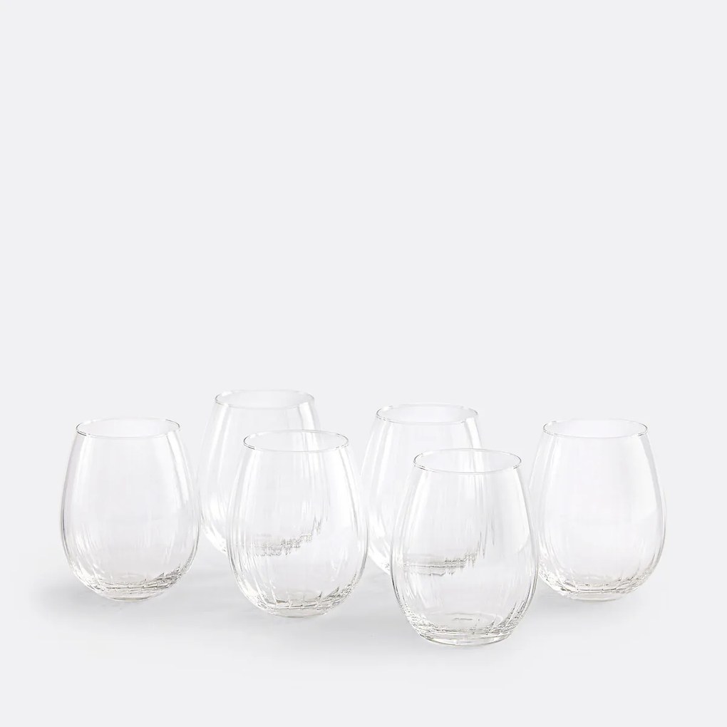 6 glazen bekers met plooitextuur, Pliso