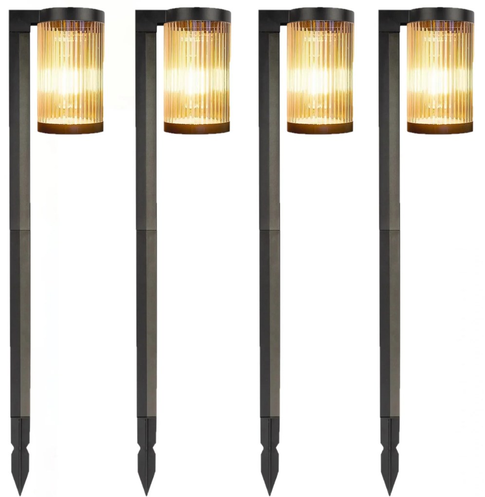 Set van 4 Aurora LED Solar Tuinlamp Zwart Tuinverlichting Zwart