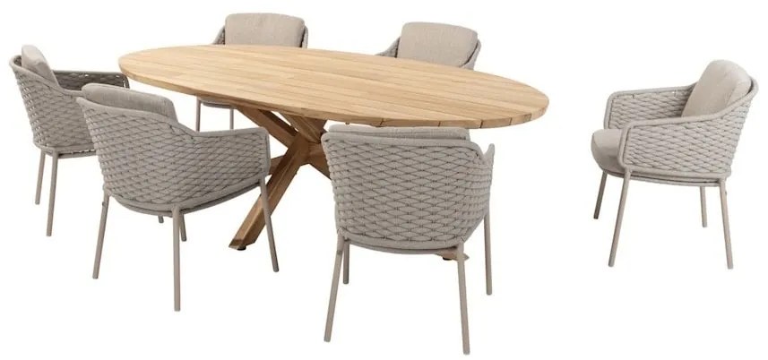 Eros Prado ellips dining tuinset teak 240x115xH75 cm 7 delig teak latte 4 Seasons Outdoor