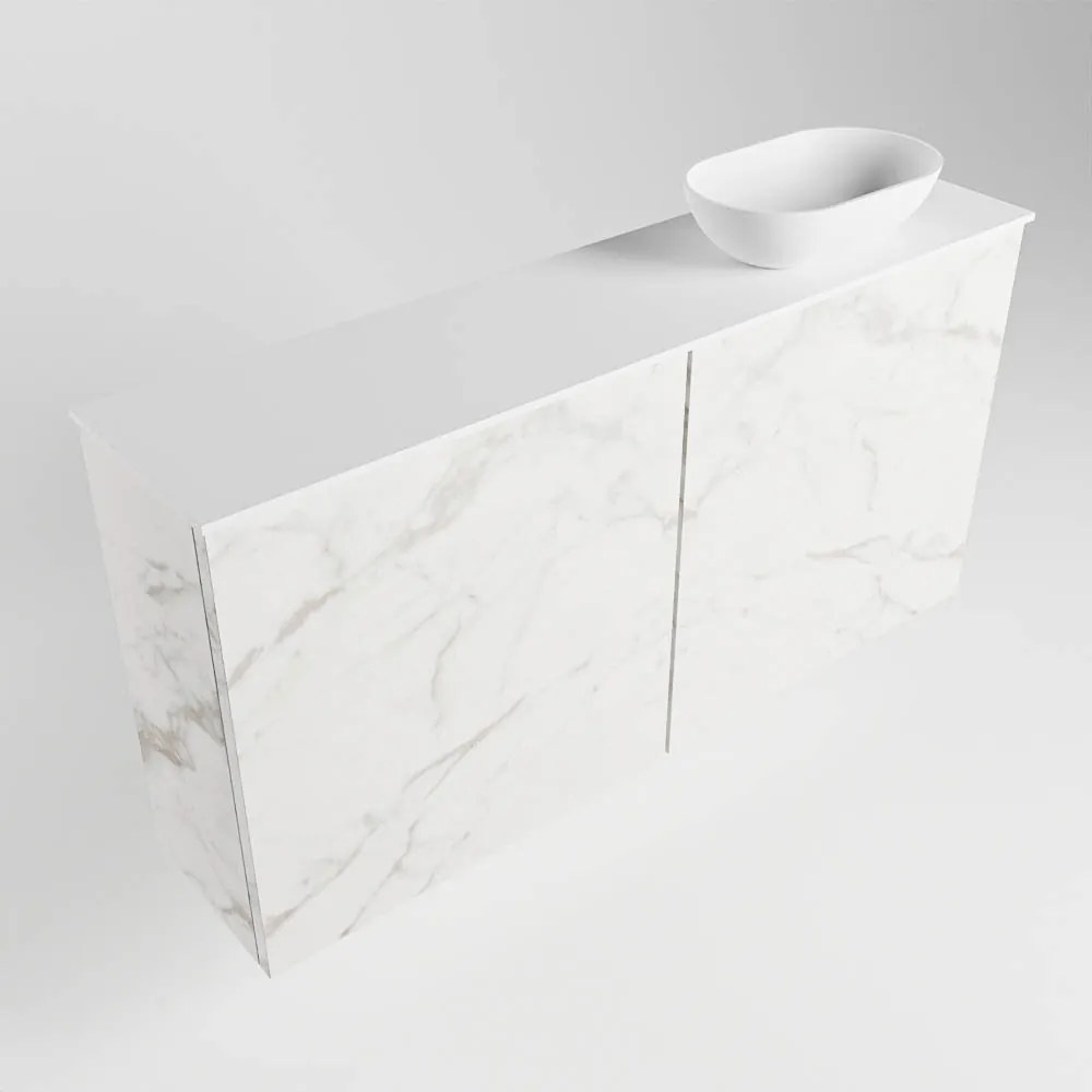 Mondiaz Fowy toiletmeubel 100cm Carrara met witte waskom rechts en kraangat