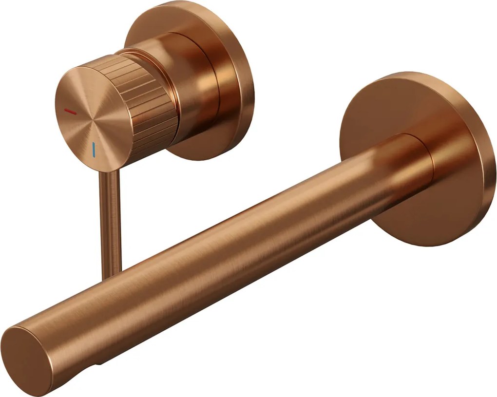 Brauer Stripe inbouw wastafelkraan ColdStart met rechte uitloop en rozetten model A2 koper geborsteld PVD