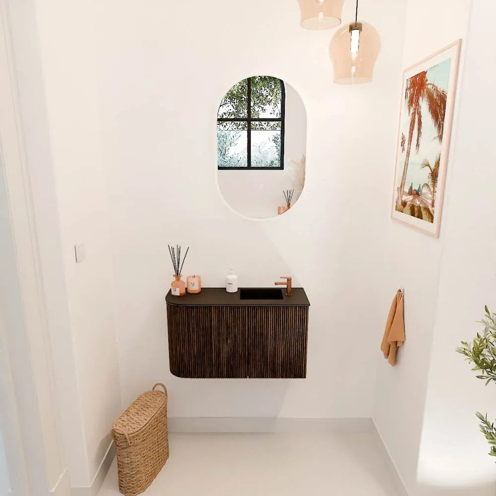 Mondiaz Joya 70cm toiletmeubel ronding links walnut met wastafel faye rechts 1 kraangat urban