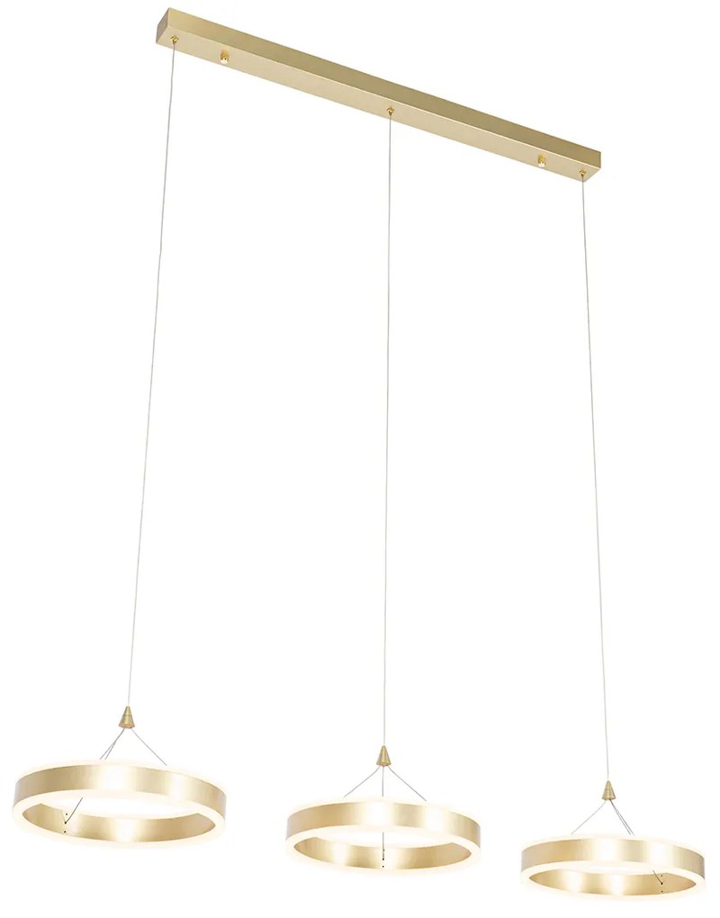 Eettafel / Eetkamer Hanglamp messing langwerpig incl. LED 3-staps dimbaar 3-lichts - Lyani Design rond Binnenverlichting Lamp