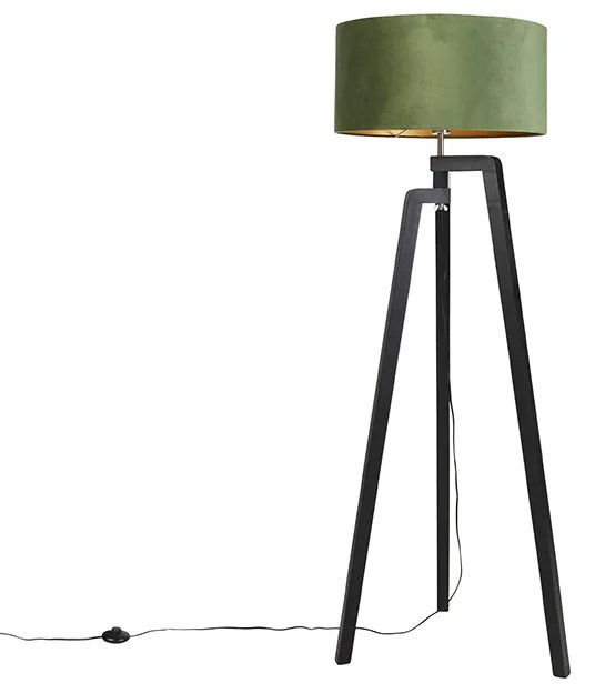 Vloerlamp tripod zwart met groene kap en goud 50 cm - Puros Landelijk / Rustiek E27 cilinder / rond Binnenverlichting Lamp