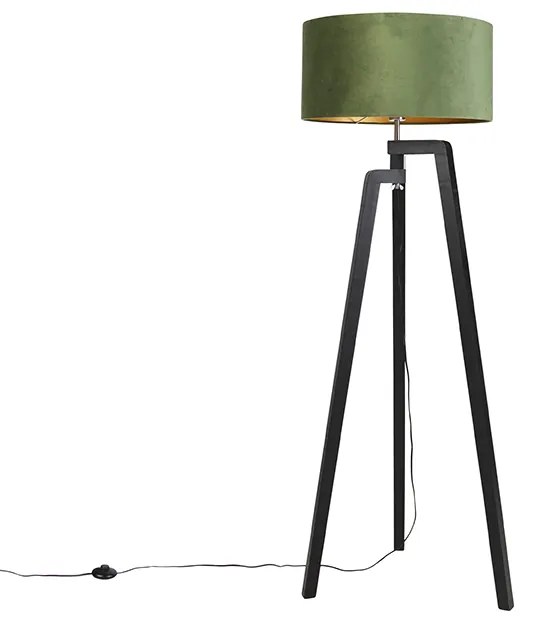 Vloerlamp tripod zwart met groene kap en goud 50 cm - Puros