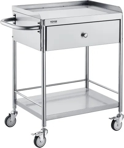 VEVOR Tweelaagse laboratoriumwagen Apparatuurwagen Medische technologie Serveerwagen 201 Roestvrijstalen draagbare afruimwagen met laden Draagvermogen 100 kg, 710 x 421 x 785 mm (met handvat) Laboratoriumwagen