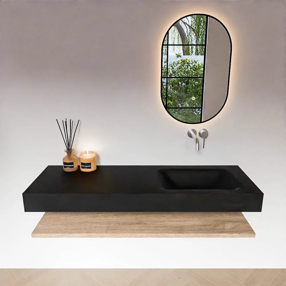 Zaro Alan badmeubel 140cm met planchet washed oak en vrijhangende wastafel cloud rechts zonder kraangat urban