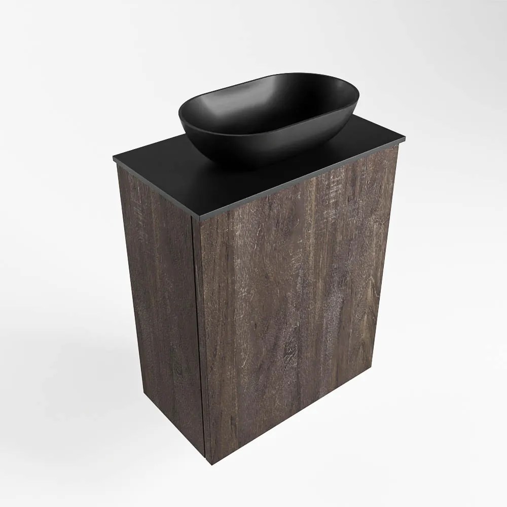 Mondiaz Fowy toiletmeubel 40cm dark brown met zwarte waskom midden zonder kraangat